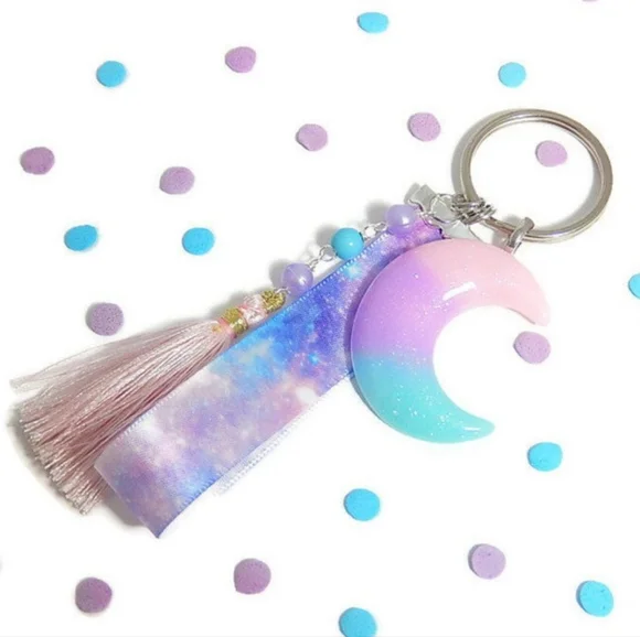 Hand Crafted Accessories Pastel Galaxy Key Chain Moon Purse